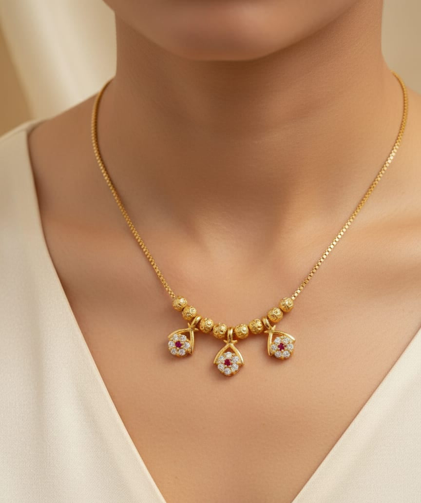 Micro Gold Plated Daily Wear And Diamond Studded Fancy Oval Round Drop 18 Inches Chain