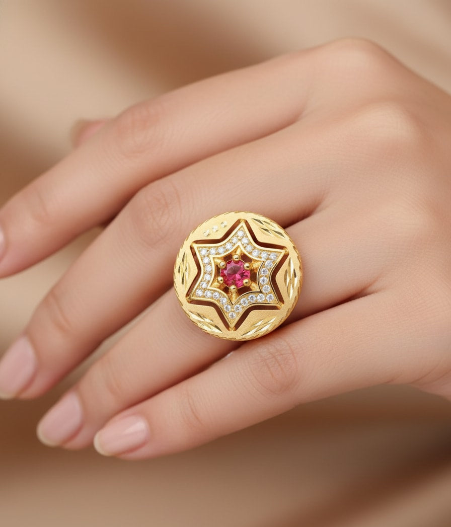 Micro Gold Plated And Diamond Studded Fancy Adjustable Star Ring