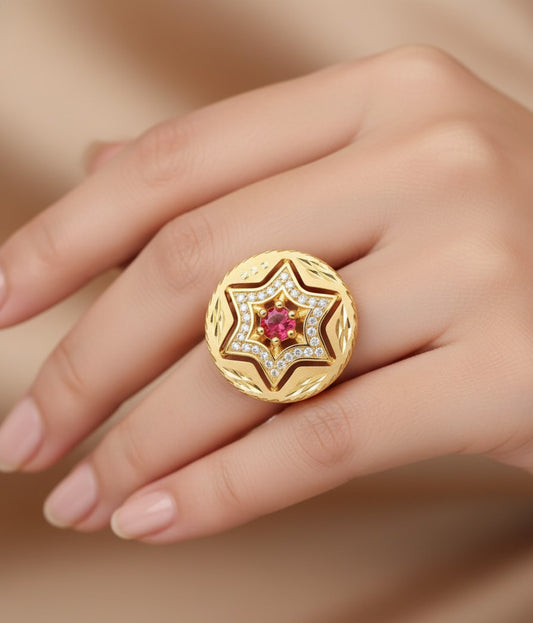 Micro Gold Plated And Diamond Studded Fancy Adjustable Star Ring