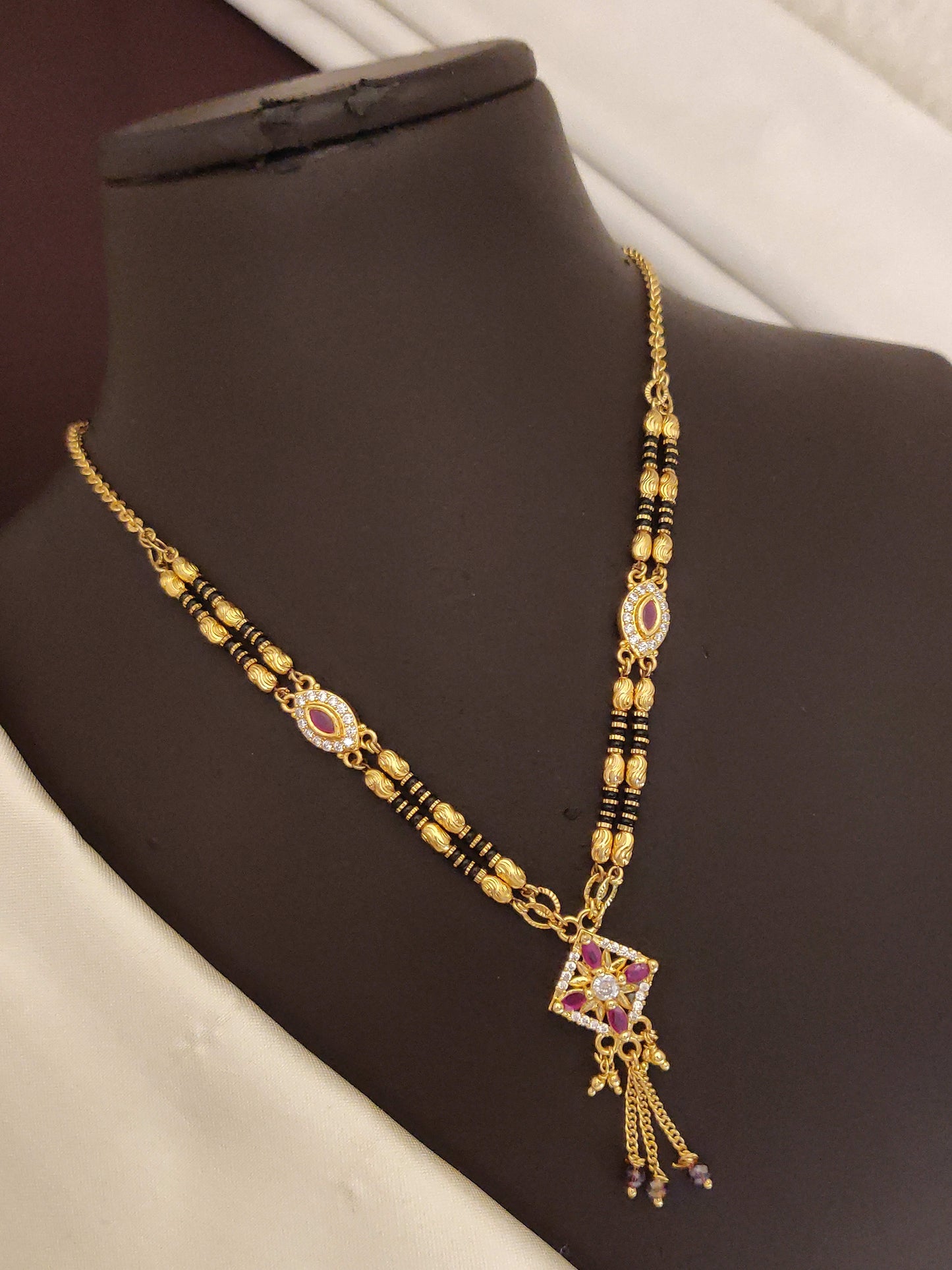 High Gold Plated And Diamond Studded Square Design Mangalsutra For Women
