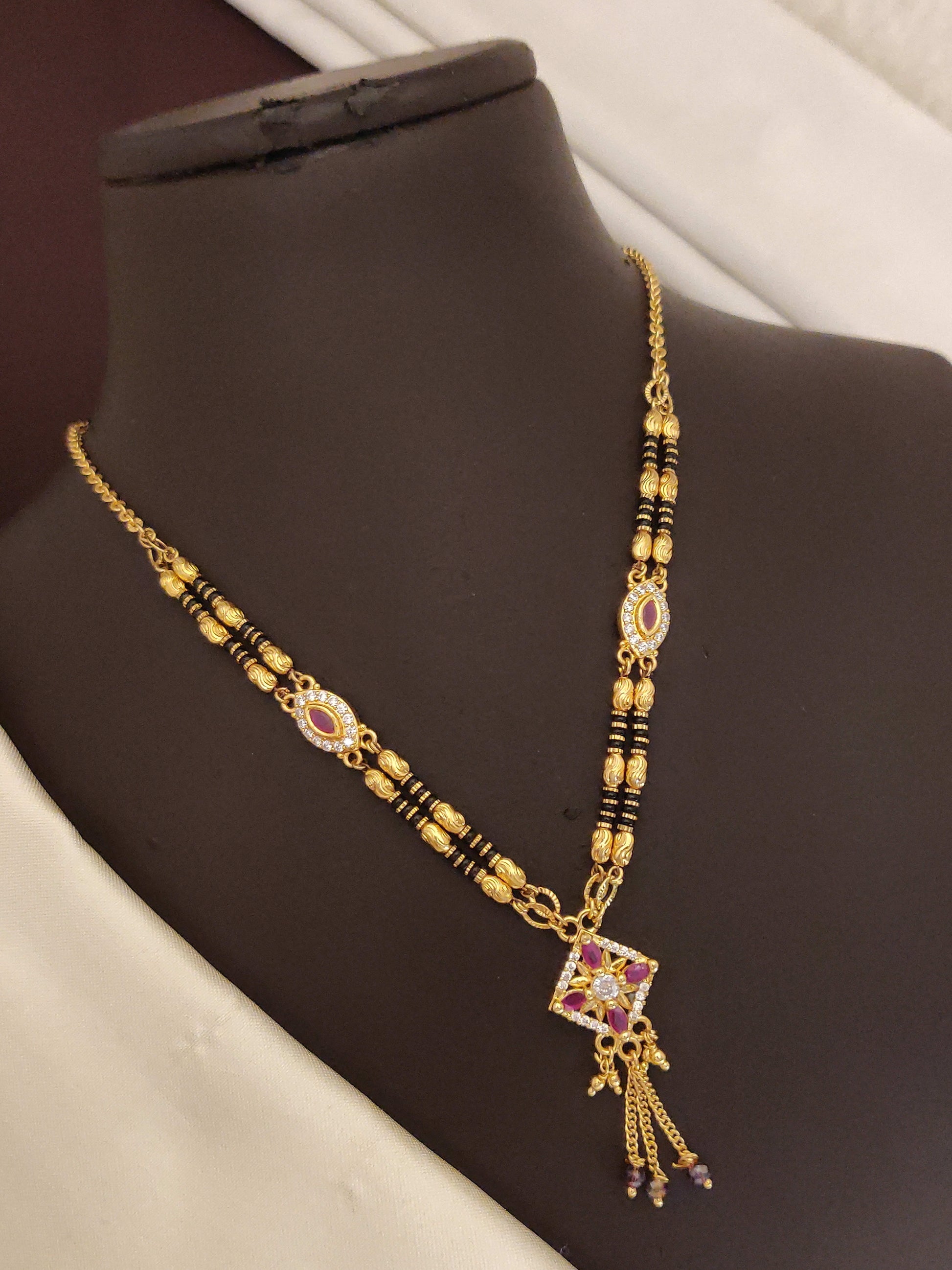 High Gold Plated And Diamond Studded Square Design Mangalsutra For Women