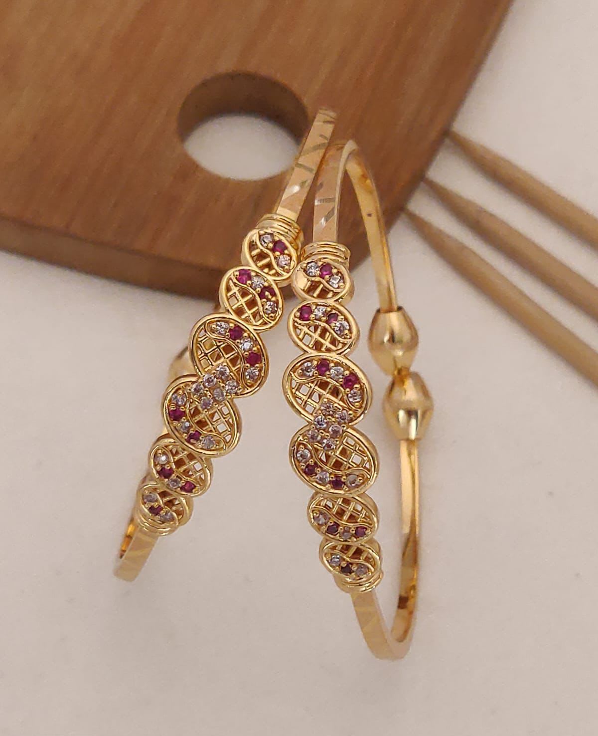 New Designer Premium Quality High Gold Plated And Diamond Ruby Stone Fancy Adjustable Kadli Bangle For Women