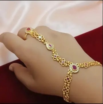 New Designer Premium High Gold Plated Ruby Stone Studded Fancy Hand Cuff For Women