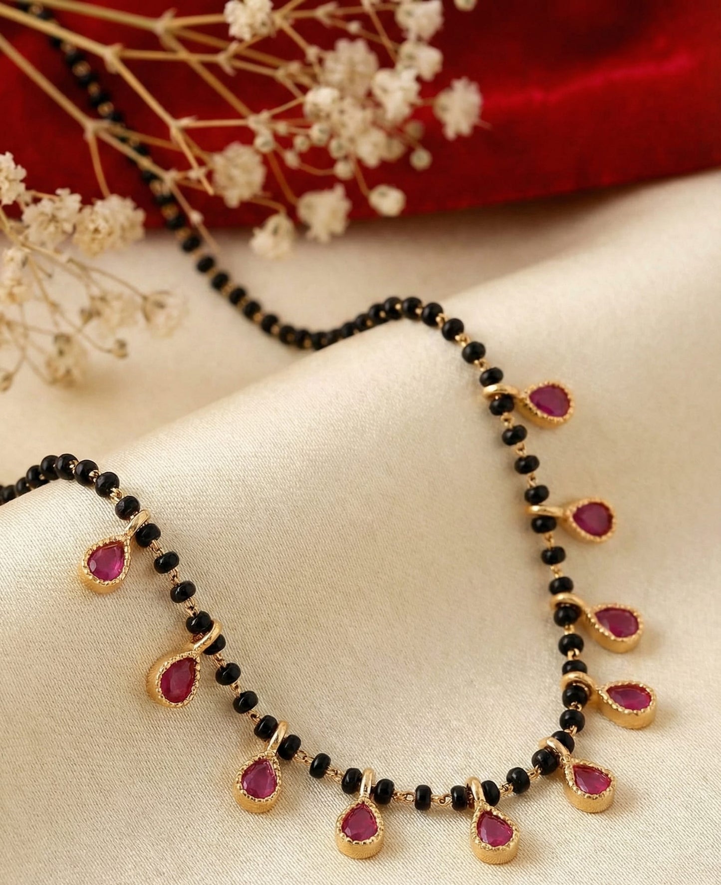 Micro Gold Plated Ruby-Style Mangalsutra Set For Women (Pack Of 3)