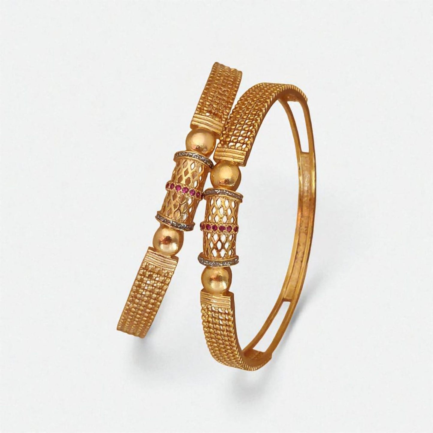 Stylish Gold Plated Fancy 2 Pcs Bangles with And Ruby Stones For Women