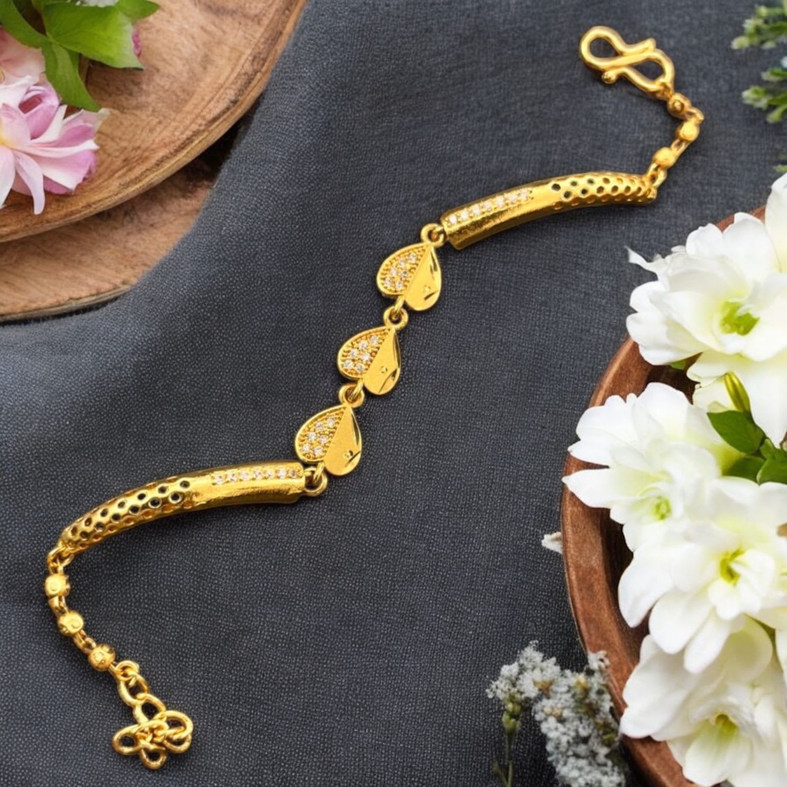 Premium Quality Gold Plated And Diamond Heart Bracelet For Women