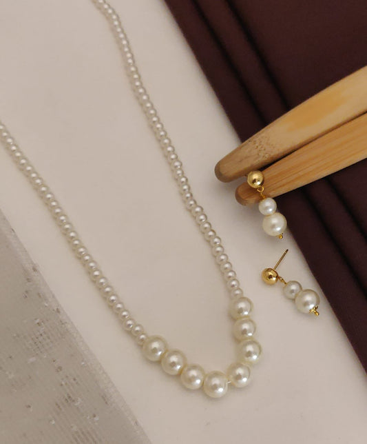 Trending Designer Real Pearl White Mala with Earring