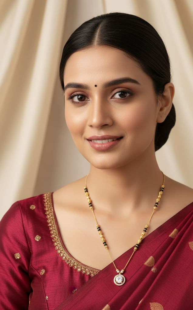 Gold Plated And Diamond Studded Pendant Mangalsutra For Women
