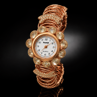 Anti-tarnish Rose Gold Crystal embellished jewelery bracelet watch