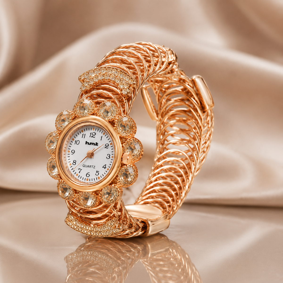 Anti-tarnish Rose Gold Crystal embellished jewelery bracelet watch