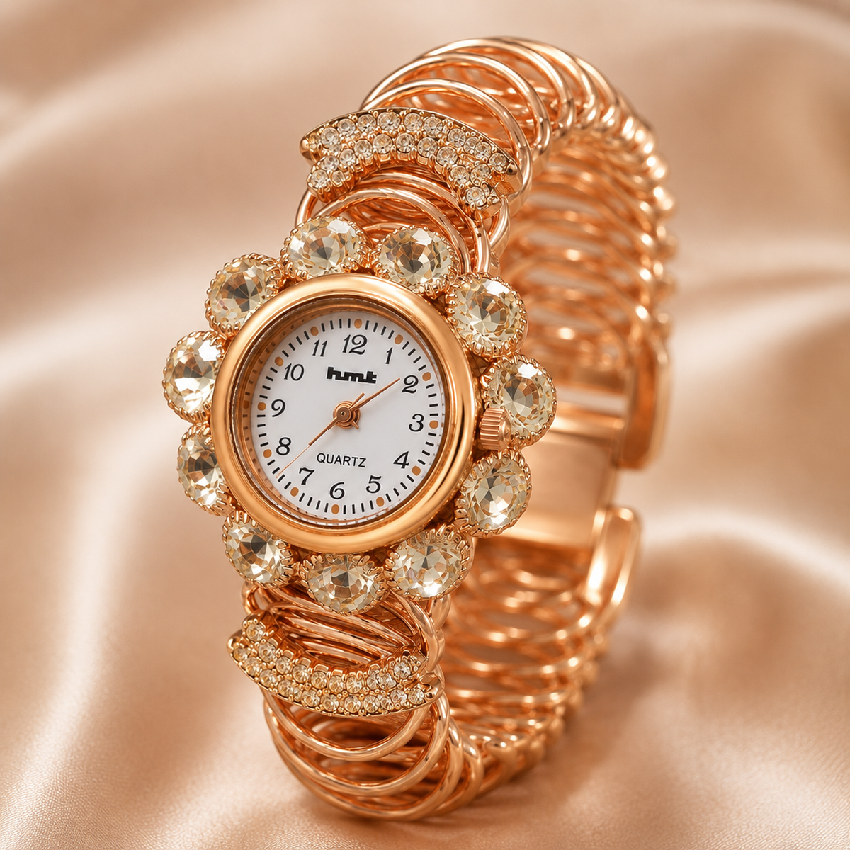 Anti-tarnish Rose Gold Crystal embellished jewelery bracelet watch
