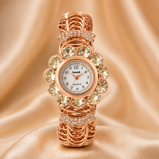 Rose Gold Crystal embellished jewelery bracelet watch